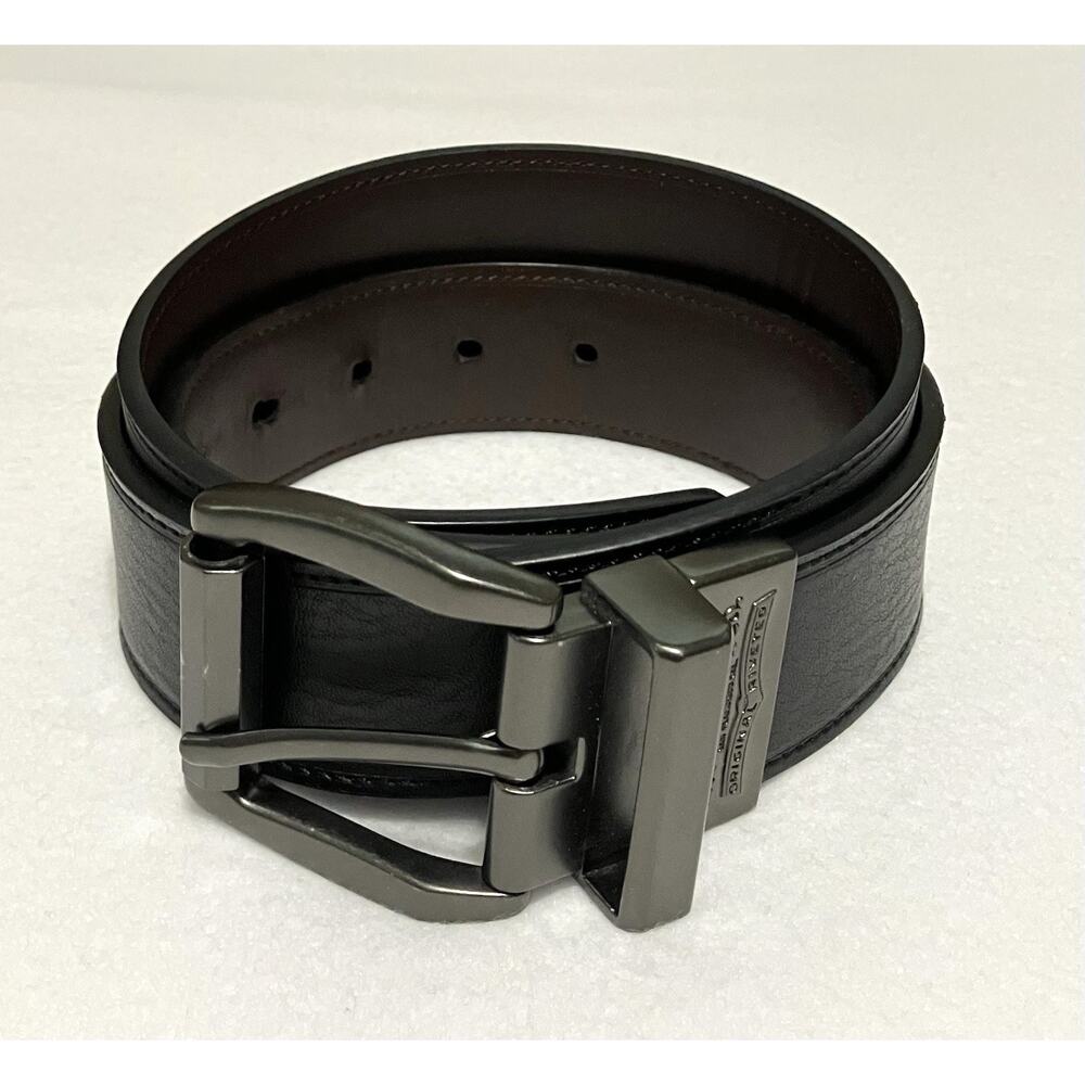 Mens Levi Strauss Original Riveted Leather Belt Reversible Black Brown Sz 42/105